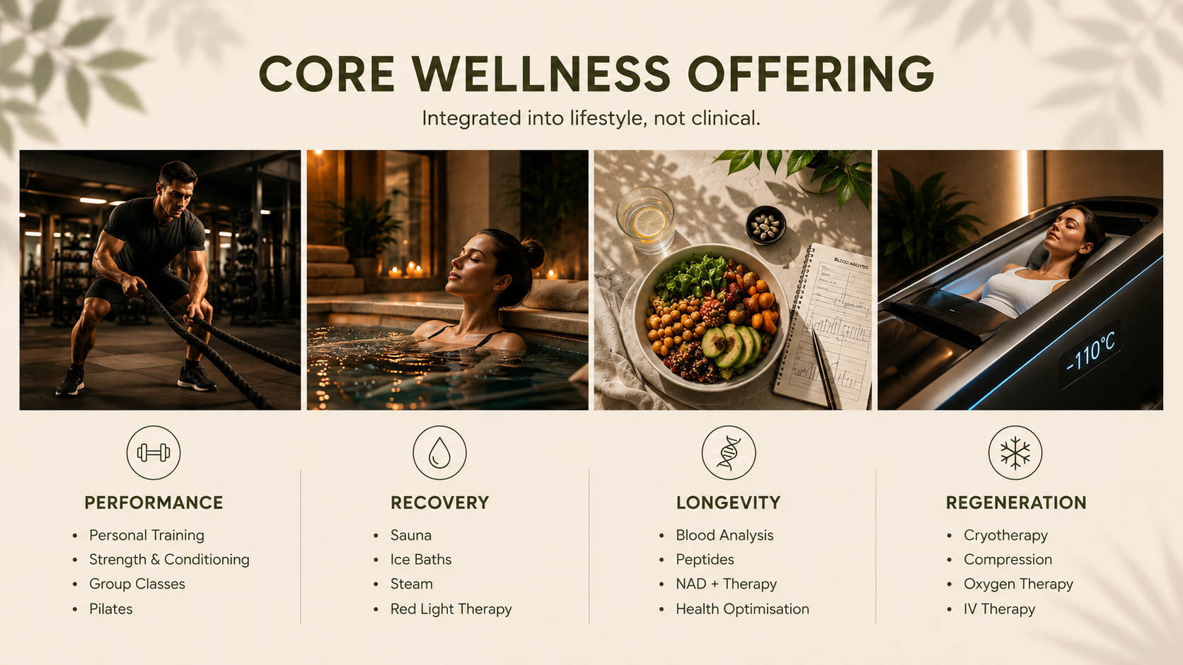LUMA core wellness offering: performance, recovery, longevity and regeneration